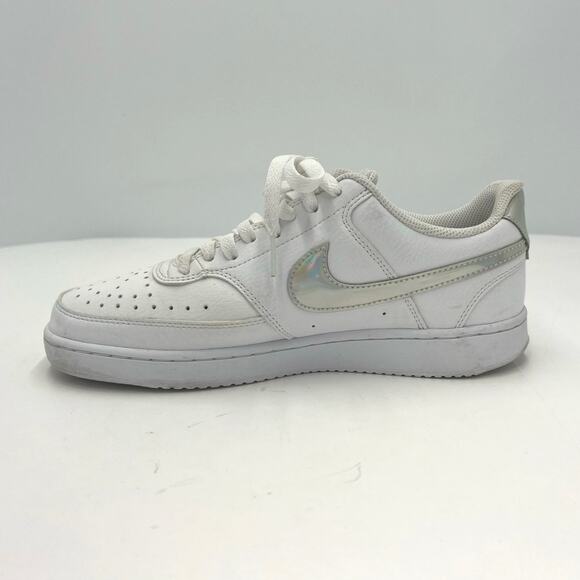 Nike Womens Court Vision Low White Iridescent Shiny Swoosh Sneakers Size 9.5 - Picture 3 of 9